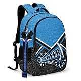 HJKLONE Cheer Backpack with Ribbon Keychain, Glitter Cheerleading Backpack for Women, Cheerleader Gifts (Blue)