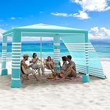 MoKo Beach Cabana, 8'×8' Large Beach Canopy with Side Wall, UPF 50+ Protection Easy Setup Beach Tent Sun Shelter, Adjustable Height Wind Resistant Cabana Beach Tent for Whole Family