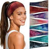 Awumbuk Headbands for Women, 8 Pack Non-Slip Moisture Wicking Sports Wide Head Bands, Stretchy Elastic Fabric, Multiple Colors Securing Hair for Fashion, Sports, Yoga, Running