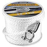 ROBBOR 3/8 Inch Anchor Line 150 Feet Heavy Duty Braided MFP Boat Anchor Rope with Stainless Steel Thimble and Shackle, Marine Grade Anchor Line for Kayak, Pontoon, Small Boats, Mooring or Docking