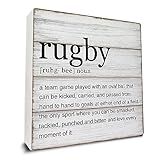Dumyum Rugby Definition Wooden Sign - Rustic Brown with White Text - 5 Inches x 5 Inches - Tabletop & Wall Decor