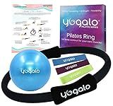Y O Gayo Pilates Ring and Ball Set with 3 Resistance Bands - Pilates Equipment for Home Workout - Magic Circle Pilates Ring 14 Inch to Tone, Sculpt and Strengthen (Black)