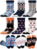Haysandy 6 Pairs Novelty Basketball Socks for Men Funny Athletic Cotton Crew Sock Senior Night Gift for Basketball Lover Team(Power Black)