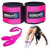 Myosource Kinetic Bands Tumble Pro X Ankle Straps Kit – Cheerleading Standing Tumbling Equipment, Gymnastics Backhandspring Trainer – Includes Flexibility Stunt Stretch Strap – Pink