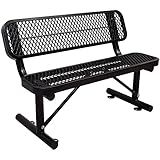 Sunnibety 4 Feet Heavy Duty Metal Park Bench for Outside, Outdoor Bench with Backrest & Portable Frame, Commercial Benches for Shopping Malls, Stores, Parks, Patios, Decks, Black
