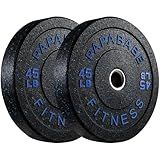 papababe High-Bounce Bumper Plates, Olympic Weight Plates with Colored Fleck-Rubber, Weight Plate for Weightlifting and Strength Training (45 LB, Pair)