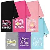 DAVAXI 6 Pcs Tennis Towels Soft Embroidered Prints Towel with Carabiner Clip Tennis Hand Towels Fun Gift for Women, Men, Team Sports