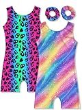 MOLLDAN Gymnastics Leotard for Girls Dance Biketard Unitards 2 Pack Tumbling Outfits for Kids(DC0602-06-6Y)