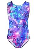 TENVDA Girls Gymnastics Leotards Size 6-7 Years Old Sparkly Blue Flower Tumbling Outfit Stretchy Competition Athletic Bodysuits