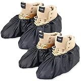 LINKEASE Reusable Boot & Shoe Covers Water Resistant Non Skid and Washable for Real Estate Contractors to Keep Floors Carpets Footwear and Rooms Clean - 2 Pairs (Large, Black)