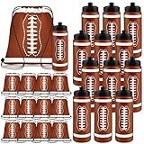 Denylo pro 12 Sets Football Water Bottle with Football Drawstring Bag Plastic Brown Water Bottles for Rugby Player Sports Games Gym Party Favor