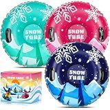 36 Inch 3-Pack Cold-Resistant Inflatable PVC Snow Tubes for Adults & Kids | Heavy Duty Sleds for Winter with Handles & Thickened Hard Bottom, Snow Sledding Set for Family Safe Activities Outdoor Fun