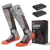 EIHBIEA Rechargeable Heated Socks for Men Women (Gray+Orange US, ONE Size)