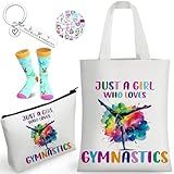 Breathffy 104 Pcs Gymnastics Gifts for Women Canvas Tote Bag Makeup Bag Socks Stickers Keychain Bulk Accessories for Gymnastics Lovers Party Favors Christmas Birthday Gifts