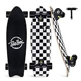 BELEEV Cruiser Skateboards for Beginners, 27 Inch Complete Skateboard for Kids Teens Adults, 7 Ply Canadian Maple Double Kick Deck Concave Trick Skateboard (Black)