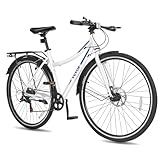 VEVOR Hybrid Bike, Lightweight Aluminum Frame Bike, 700c Wheel Men and Women Hybrid Bicycle, Step-Through Adult Urban City Commuter Bikes with 7-Speed Shimano Drivetrain, Dual Brake, Adjustable Seat