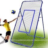 Volleyball Rebounder Net 7x4 FT, 5-Angle Adjustable Volleyball Bounce Back Net with Tension-Adjustable 24 Elastic Cords, Portable Volleyball Training Equipment for Spiking Setting Passing (Blue)