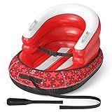 QPAU Snow Sled for Toddlers 1-3 with Canvas Cover, Inflatable Baby Sled with 3-Sided Protection, Tow Strap & Handles, Kids Snow Tube for Skiing & Sledding Outdoor Toys (Red)