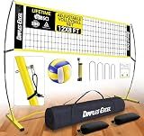 Dimples Excel 12x8 FT Professional Portable Volleyball Net Set with 4 Adjustable Height Levels (5.05–8 FT), Includes Volleyball, Pump, Carry Bag and Sandbags for Indoor/Outdoor Training