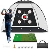 KLAODOT Golf Net with Practice Mat,Golf Hitting Aid Nets 10x7FT for Backyard Driving Chipping Training Swing with Target Mat Balls for Outdoor Indoor，Gifts for Men Dad Him and Golfer