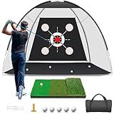 KLAODOT Golf Net with Practice Mat,Golf Hitting Aid Nets 10x7FT for Backyard Driving Chipping Training Swing with Target Mat Balls for Outdoor Indoor，Gifts for Men Dad Him and Golfer