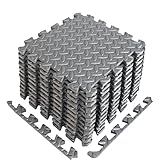 A2ZCARE Puzzle Exercise Mat with EVA Foam Interlocking Tiles - Interlocking Floor Mats for Gym Equipment - Ideal for Home Gym, Aerobic, Yoga and Pilates (Gray (12pcs with Border Tiles))