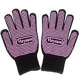 HEYSAM Heat Resistant Gloves with Silicone Bumps for Flat Iron Hair Straightener and Curling Irons Hot Tools, Heat Blocking Gloves for Sublimation, 2 Pcs, Rose Red