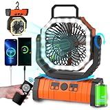 ADUST Camping Fan - 20000mAh Battery Powered Fan Battery Operated Rechargeable Portable Outdoor Tent Fans with Hanging Hook, Cordless, 4 Speeds, Remote Control - Orange