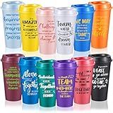 FillTouch 12 Pcs Appreciation Cups Gifts, Team Coffee Mugs for Office Coworkers Employee Staffs, 16 oz Reusable Plastic Cups with Lids, Gifts for Staff at Work (Bright Color)