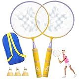 Kids Badminton Racket Set with Soft Grip, Oversized & Lightweight Shuttlecocks Racquet for 2-Player with Carry Bag, Beach Lawn Backyard Play, Indoor/Outdoor Sport Game, Perfect for Children & Youth