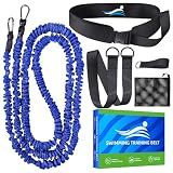 Swimming Training Belt 8-25FT Adjustable Swimming Resistance Belt, Stationary Harness for Any Pool Without Counter Current System (Blue)