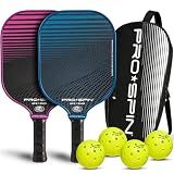 PRO-SPIN Carbon Fiber Pickleball Paddles Set of 2 | Lightweight Pickleball Set with Indoor/Outdoor Balls and Bag – Durable Pickle Ball Paddle Gift for Men, Women & Families (Blue/Pink, 2 Player)