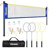 Vbneto Badminton Set, Portable Outdoor Anti-Sag System – Official 20ft x 5ft Easy Setup Durable Net with 4 Rackets, 3 Shuttlecocks & Carry Bag for Backyard, Lawn or Beach Games