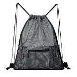 Burwayo Mesh Sports Drawstring Bag, Large Breathable Gym Sack for Boxing Gloves, Boxing Equipment, Shoes & Training Gear, Lightweight & Durable (Black)