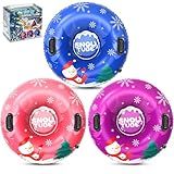 Menmek Snow Tube, 36‘’ 3Packs/4Packs Snowman Snow Tubes for Kids & Adults, Durable Cold-Resistant PVC Inflatable Snow Sled, Heavy-Duty Hard Bottom & Handles, Perfect for Family Boys Girls Sports Fun