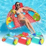 3 Pack Pool Floats Adult, SEETOHOME Inflatable Pool Float Chairs with Cup Holder, Pool Floaties for Adults, Lake Floats Perfect for Pool Lake River Beach Water Fun (Blue, Green, Pink, 3 Pack)
