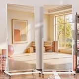 65" x 24" Full Length Rolling Mirror on Wheels for Home Gym, 360° Rotate