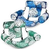 Sloosh Pool Floats Adult, 2 Packs Inflatable Pool Lounge Chairs,Blow up Hammock Pool Noodles Floats for Adults,Floating Water Chair for Pool Party Lake River Water Fun(Tropical Leaves-Green,Blue)