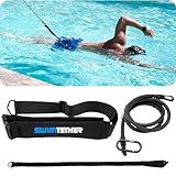 Swim Tether Stationary Swimming Belt Travel Pack – Universal Fit (One Size) for Pools & Swim Spas | Adjustable Comfort Belt, 8-ft Stretch Cord, Non-Slip Anchor Strap, Portable Resistance Training Kit