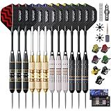 Turnart Darts Metal Tip Set - Steel Tip Darts Darts Set Professional Metal Darts Dart Board Set 12 Pcs 24 Gram 20 O-Rings Aluminum Darts Shafts 24 Extra Flights Darts Tool