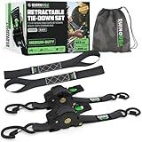Rhino USA Retractable Ratchet Straps (2-Pack) - 1 Inch x 10 Feet (1,209lb Break Strength) - Auto Self Retracting Tie Down Straps for Truck, Cargo Trailer, Motorcycle, ATV, UTV - Black