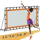 MR Tennis Rebounder 12’x6’, Adjustable Tilt Rebound Net, Multi-Sport Training Bounce Back Net, Tennis Court Gear, Rebound Wall on Wheels for Pickleball, Lacrosse, Hockey, Softball, Baseball