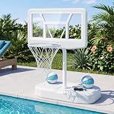 Goplus Pool Basketball Hoop w/42'' PC Backboard, 2 Balls, Pump (White)