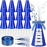 Rotatingpals 12 Pcs Blue Cheer Megaphone Bulk, Plastic DIY Megaphone Party Accessory, Cheerleading Centerpiece Decor for School Cheers Sports Match Game Outdoor Activities (Cheer,Blue, White)