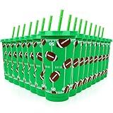 Hooqict 16 Pack Football Plastic Cups with Lids and Straws 24oz Reusable Tumbler Football Cups Water Bottle Bulk for Birthday Sport Themed Party Favors Game Day Tailgate Party Supplies Team Gifts