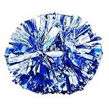 Hooshing 2PCS Blue and Silver Pom Poms Cheerleading Cheer Pompoms with Baton Handle for School Game Sports Dance Spirit
