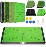 MONOJOY Golf Hitting Mats with Golf Tees Practice Indoor 3 PCS Replaceable Outdoor Golf Putting Chipping Artificial Dual Turf Training Mats Velvet Practice with No-Slip Heavy Duty Rubber Base