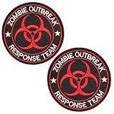 Zombie Outbreak Response Team Patch Biohazard PatchesEmbroidered Applique Hook&Loop Patch Tactical Patch (Black+Red-2PCS)