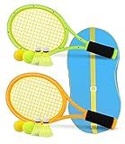 Kids Tennis Racket,17 Inch Plastic Tennis Racket with 2 Soft Balls,2 Tennis Balls and 4 Shuttlecocks for Kid,Toddler Outdoor/Indoor Sport Play (Orange & Green)