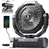 FRIZCOL 3-in-1 Camping Fan - Portable Fans Rechargeable - 24000mAh Battery Powered Fan with Light for Indoor, Outdoor, Tent, Travel, Fishing, Jobsite, Gifts for Men Dad Him - Black
